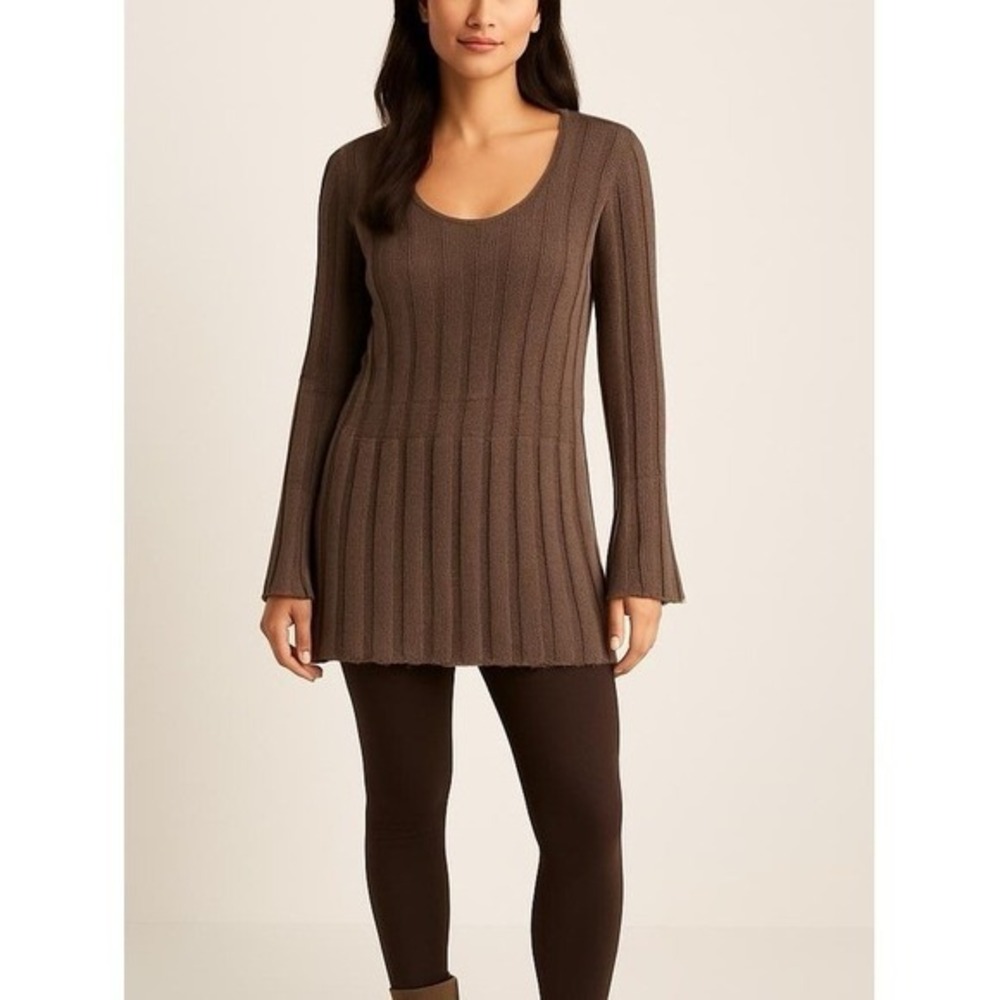 J. Jill Womens Brown Ribbed Knit Tunic Sweater Scoop Neck XL 2802